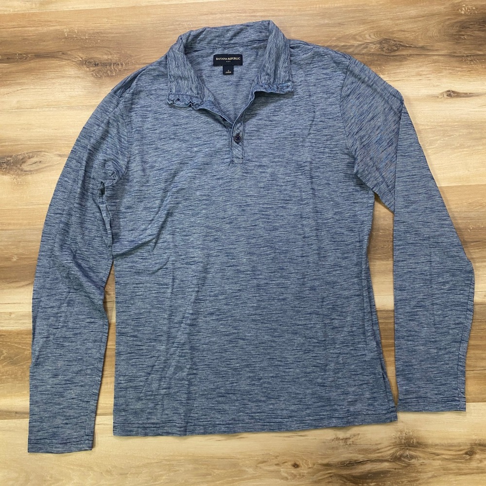 Banana Republic Polo Shirt Small Long Sleeve Space Dye Cotton Blend Blue Mens